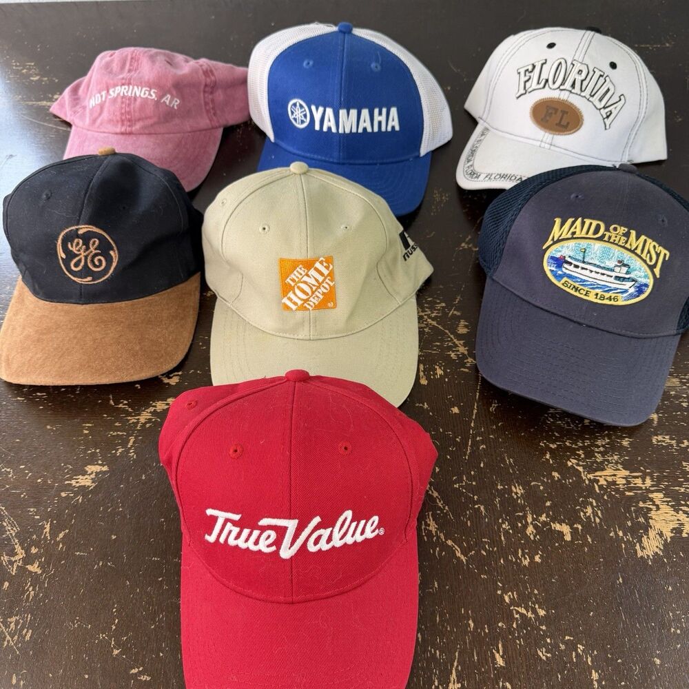Baseball Caps Trucker Hats Bundle Lot Of 7 w Promotional Brand & Location Logos